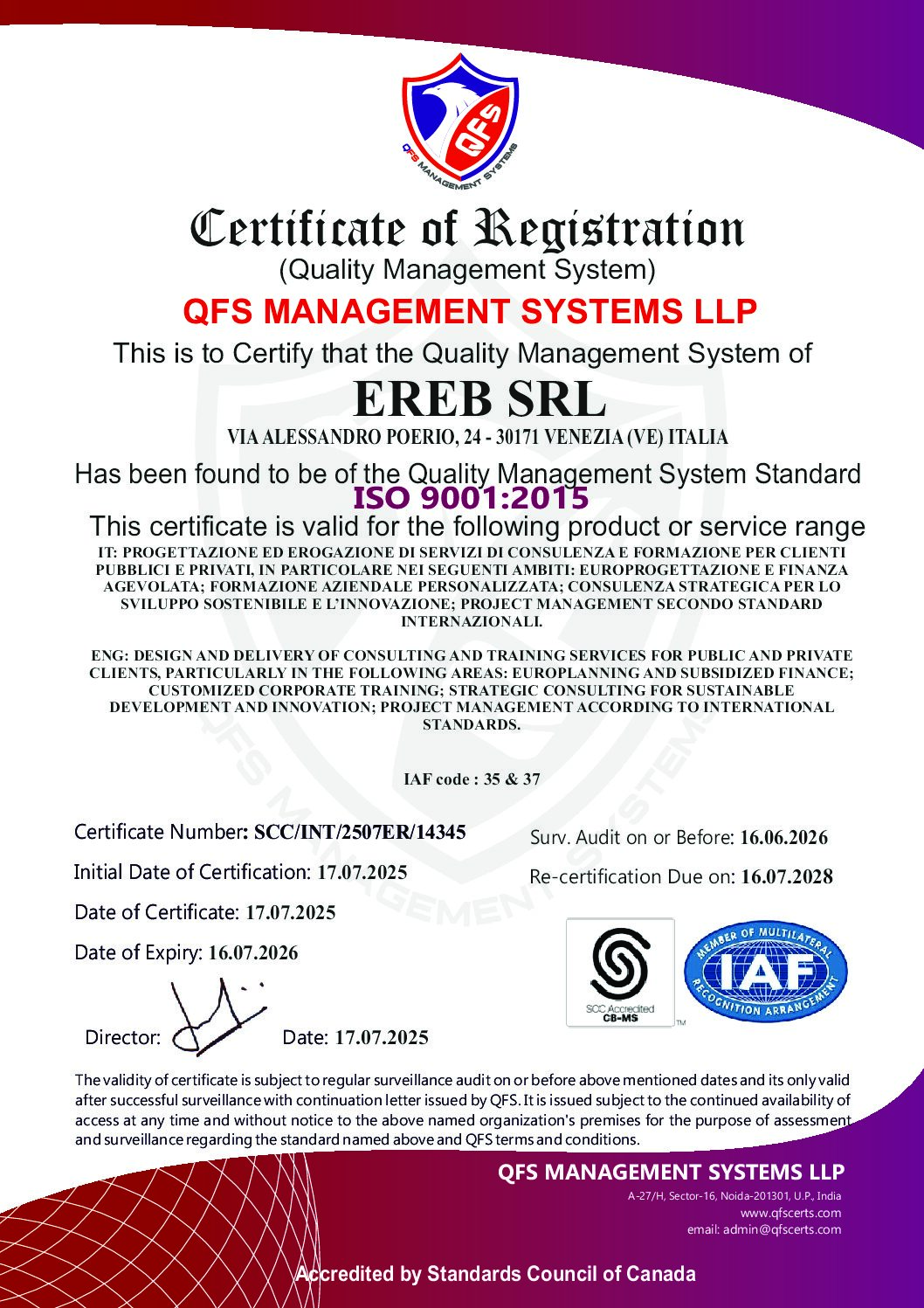 Certificate of Registration -EREB_SRL QFS Management systems